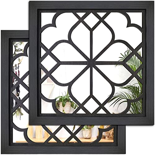 Wocred 2 PCS Square Wall Mirror,Gorgeous Rustic Farmhouse Accent Mirror,Black Entry Mirror for Bathroom Renovation,Bedrooms,Living Rooms and More(12”x12”) - Image 1