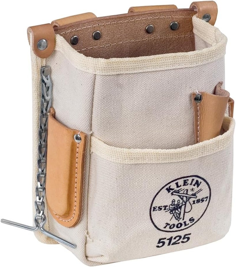 Klein Tools 5125 Canvas and Leather 5-Pocket Tool Pouch with Chain Tape Thong - Image 1