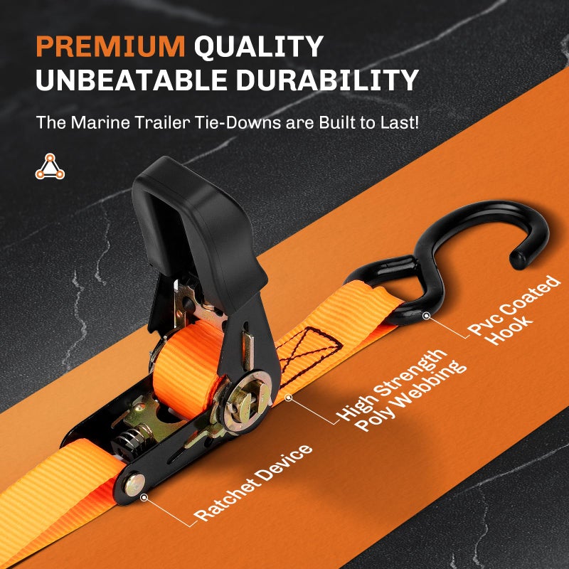 WELLUCK Boat Trailer Transom Tie Down Straps 2400 LBS, 1 Inch x 4 FT Heavy Duty Retractable Ratchet Straps Tie Downs to Trailer Marine Jet Ski Pontoon, with Quick Release Buckle & Anti-Scratch Hooks - Image 4