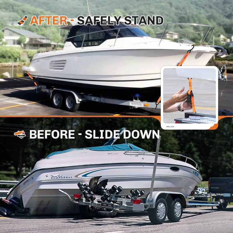 WELLUCK Boat Trailer Transom Tie Down Straps 2400 LBS, 1 Inch x 4 FT Heavy Duty Retractable Ratchet Straps Tie Downs to Trailer Marine Jet Ski Pontoon, with Quick Release Buckle & Anti-Scratch Hooks - Image 3