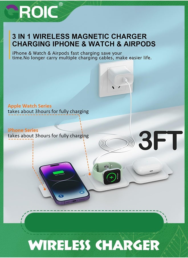 GROIC - Wireless Charger 3 in 1, Magnetic Charging Station Compatible with iPhone, for Apple Watch Earphone Foldable Charger - Image 1