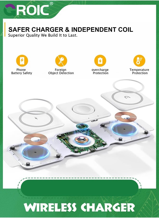 GROIC - Wireless Charger 3 in 1, Magnetic Charging Station Compatible with iPhone, for Apple Watch Earphone Foldable Charger - Image 1