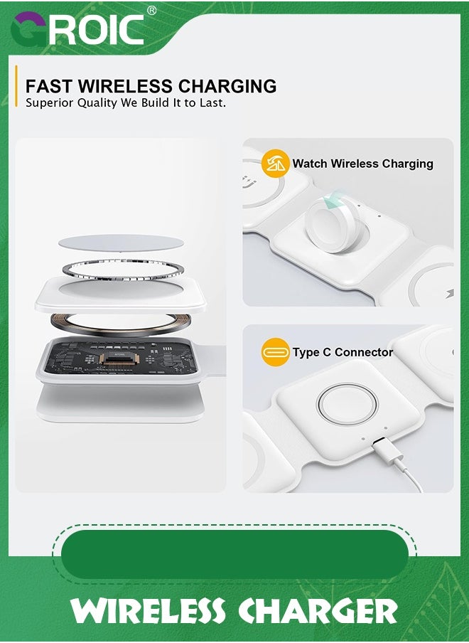 GROIC - Wireless Charger 3 in 1, Magnetic Charging Station Compatible with iPhone, for Apple Watch Earphone Foldable Charger - Image 1
