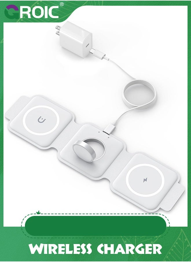 GROIC - Wireless Charger 3 in 1, Magnetic Charging Station Compatible with iPhone, for Apple Watch Earphone Foldable Charger - Image 1