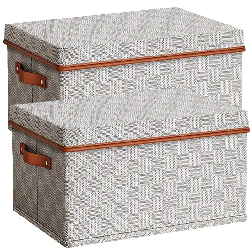 PRIME PICK Premium Storage Box XXL Size Pack of 2 Foldable Cloth Organizer with Lid Reinforced Handles Fabric Wardrobe Storage Bin for Clothes Almirah Closet White - Image 1