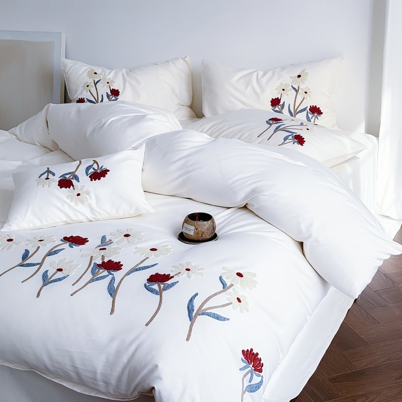 3pcs Elegant Embroidered Floral Bedding, Includes 1 Duvet Cover and 2 Pillowcases (filling Not Included). Features a Zippered Duvet Cover for Easy Removal and Washing. Made from Soft, Comfortable Fabric Suitable for All Seasons - Image 4