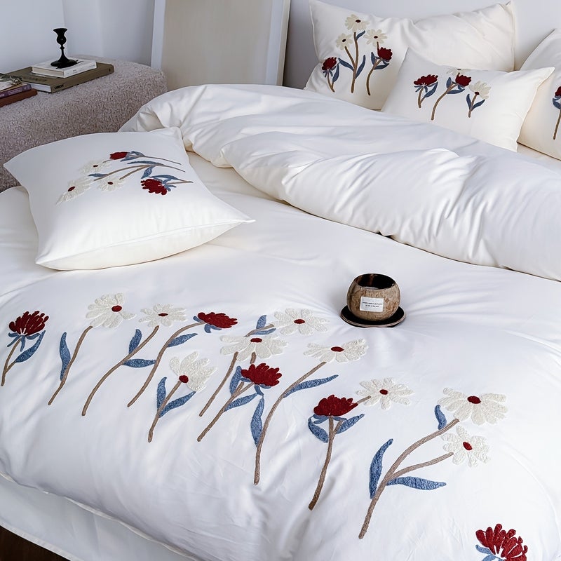 3pcs Elegant Embroidered Floral Bedding, Includes 1 Duvet Cover and 2 Pillowcases (filling Not Included). Features a Zippered Duvet Cover for Easy Removal and Washing. Made from Soft, Comfortable Fabric Suitable for All Seasons - Image 2