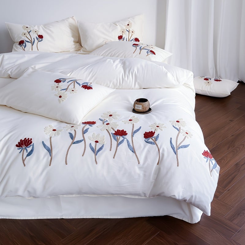 3pcs Elegant Embroidered Floral Bedding, Includes 1 Duvet Cover and 2 Pillowcases (filling Not Included). Features a Zippered Duvet Cover for Easy Removal and Washing. Made from Soft, Comfortable Fabric Suitable for All Seasons - Image 5