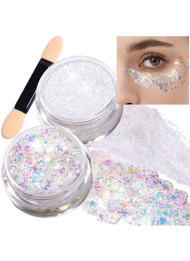 Teenitor - Teenitor Face Glitter, 2pcs Body Glitter Gel, Hair Glitter Gel, 20g/0.7oz Versatile Glitter Set for Face, Body, Hair, 2 Sizes White Glitter Gel for Makeup - Image 1