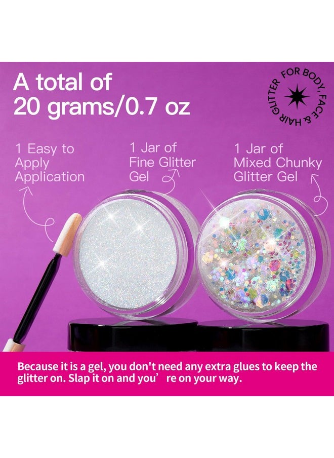 Teenitor - Teenitor Face Glitter, 2pcs Body Glitter Gel, Hair Glitter Gel, 20g/0.7oz Versatile Glitter Set for Face, Body, Hair, 2 Sizes White Glitter Gel for Makeup - Image 1