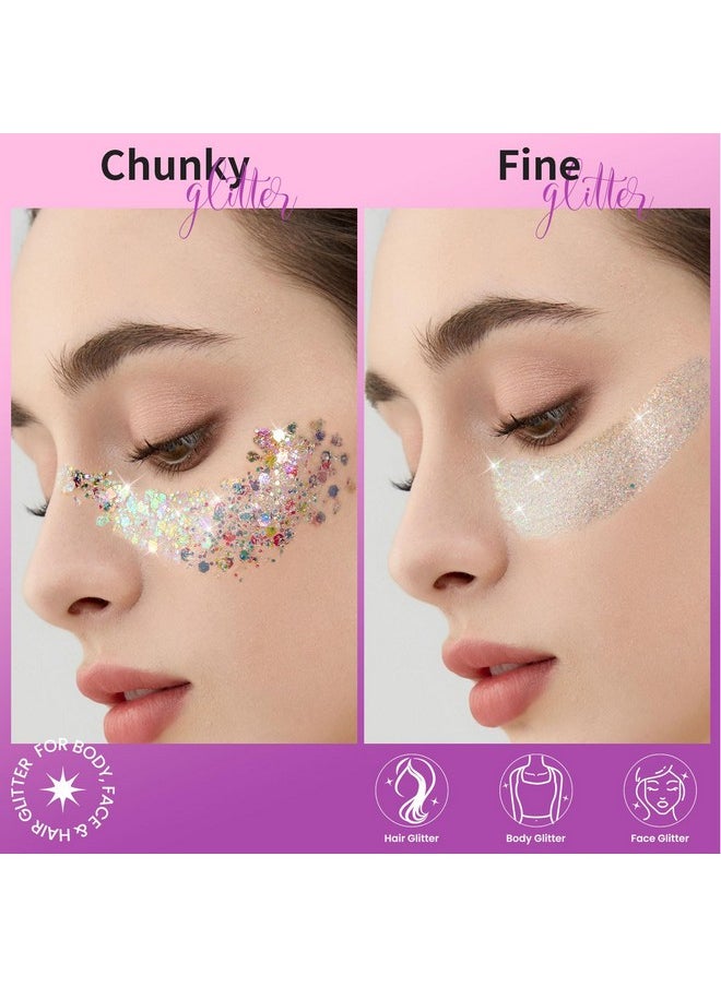 Teenitor - Teenitor Face Glitter, 2pcs Body Glitter Gel, Hair Glitter Gel, 20g/0.7oz Versatile Glitter Set for Face, Body, Hair, 2 Sizes White Glitter Gel for Makeup - Image 1
