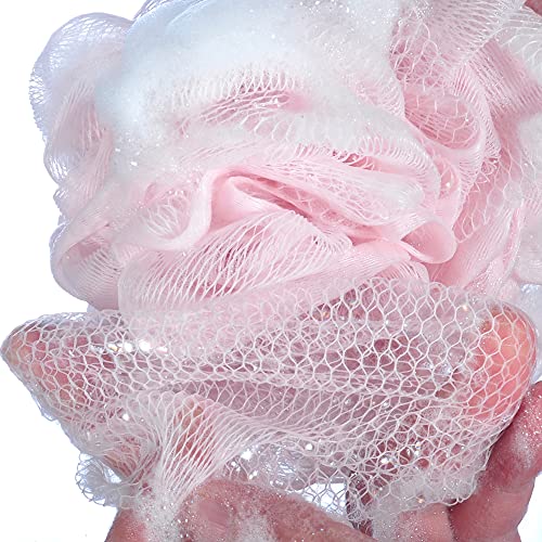 iboodi 60g/pcs Pink Mesh Bath Sponge Shower Pouf Loofahs Shower Puff Pack of 4 (Pink) - Image 5