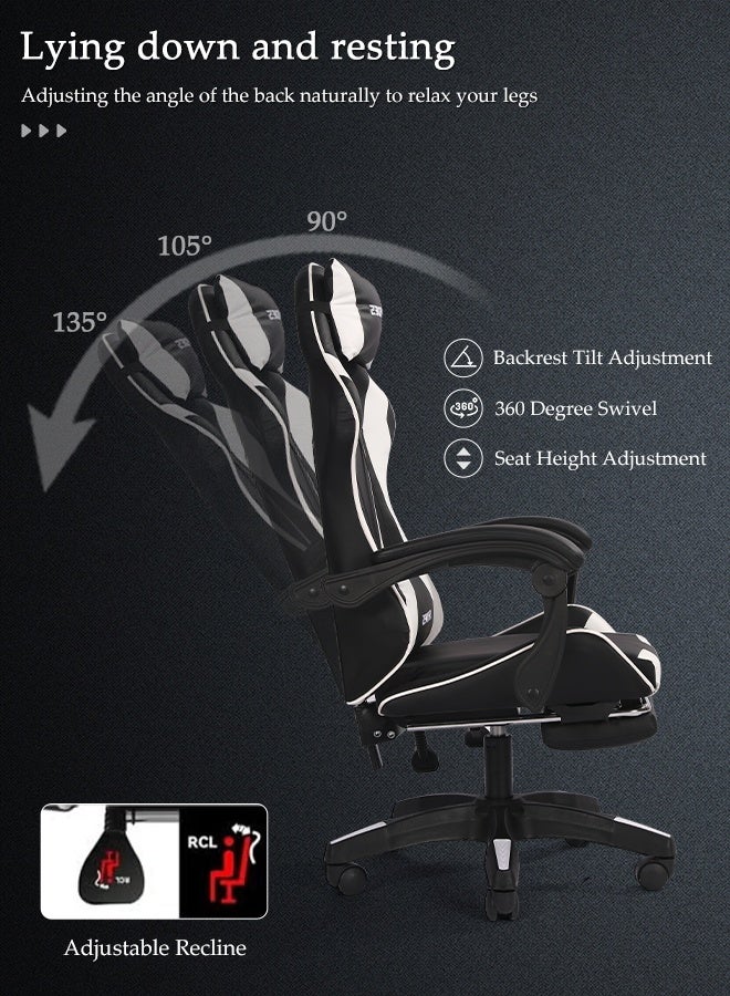 Spides Ergonomic Gaming Chair with Footrest Computer Gaming Chair Height Adjustable Video Game Chairs Ergonomic High Back Gaming Chairs with Neck Pillow and Headrest 360° Rotation with Neck and Lumbar Support for Office Home  - Image 4