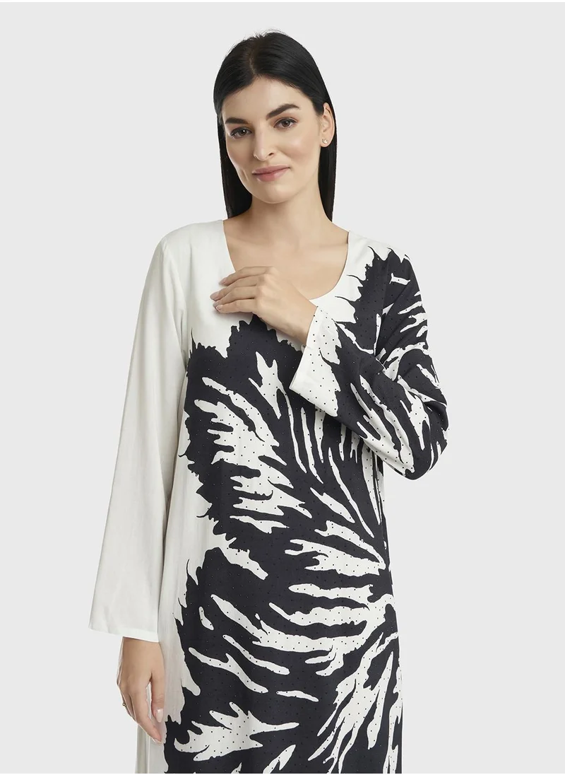 كشخة Rayon Abstract Monochrome Print Jalabiya