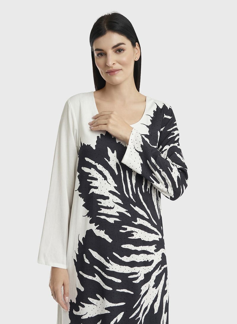 KASHKHA Rayon Abstract Monochrome Print Jalabiya - Image 1