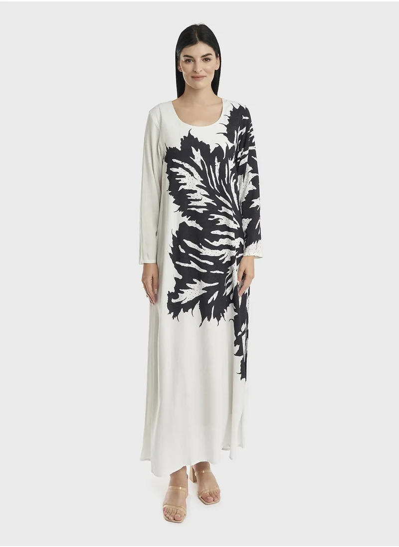 كشخة Rayon Abstract Monochrome Print Jalabiya