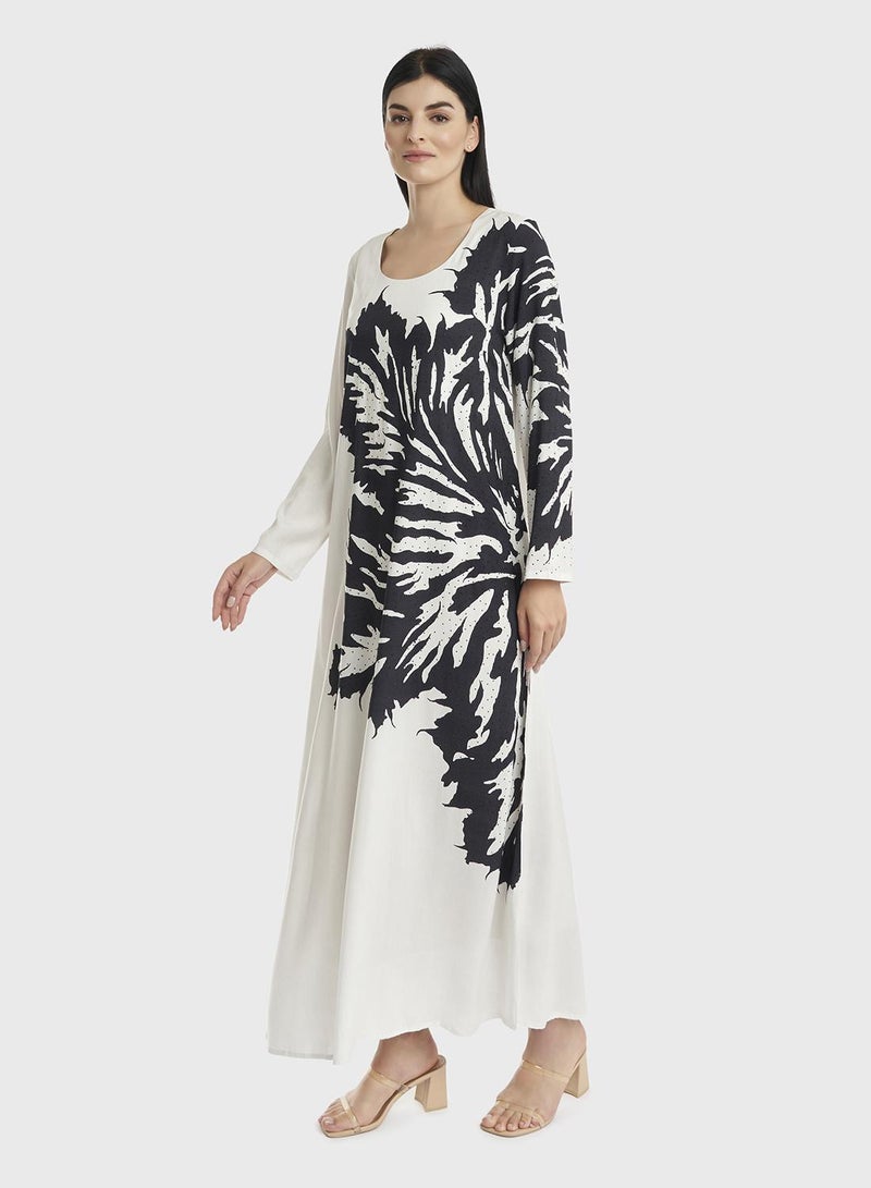 KASHKHA Rayon Abstract Monochrome Print Jalabiya - Image 3