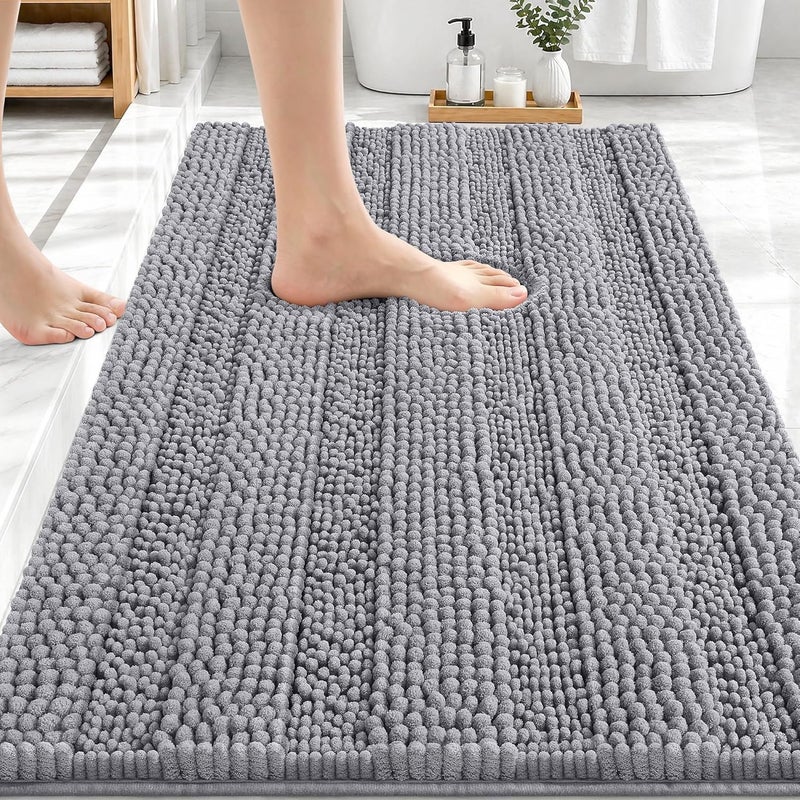 OLANLY Thick Chenille Bathroom Rug 30x20, Striped Bath Mat, Grey - Ultra Absorbent, Non-Slip Rubber Backing, Machine Washable, Soft & Fluffy for Bathroom Floor, Tub, Shower, Home Decor - Image 2