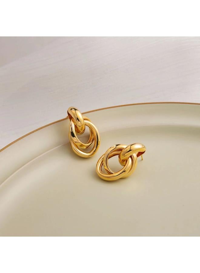 European And American Style Golden Circle Geometric Twisted Multi-layer Twist Earrings Niche Design Sense Fashion All-match Earrings