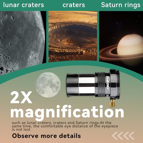 SVBONY SV137 2X Barlow Lens 1.25 inch Metal Body Fully Multi-Coated Telescope Accessory Internal Brass Ring with Male T-Thread for Telescope - Image 3