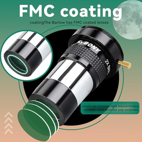 SVBONY SV137 2X Barlow Lens 1.25 inch Metal Body Fully Multi-Coated Telescope Accessory Internal Brass Ring with Male T-Thread for Telescope - Image 2