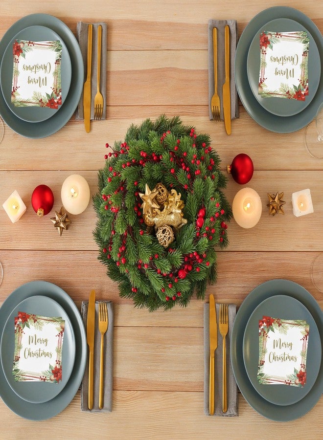 Gift Boutique 100 Pack Merry Christmas Gold Foil Cocktail Napkins Disposable Paper Poinsettia Pine Design for Holiday Dinner Buffet Party Table Decorations - Image 4