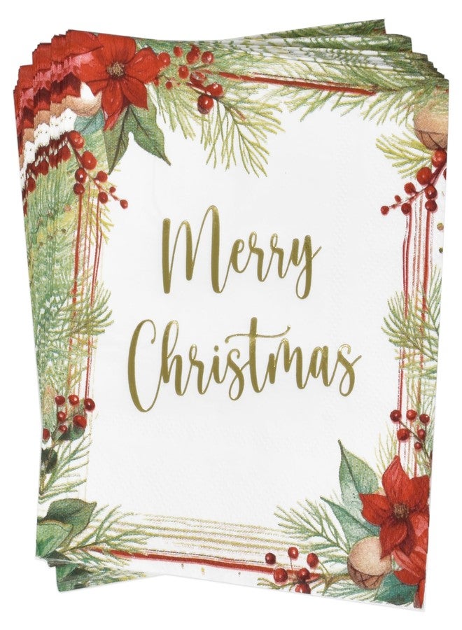 Gift Boutique 100 Pack Merry Christmas Gold Foil Cocktail Napkins Disposable Paper Poinsettia Pine Design for Holiday Dinner Buffet Party Table Decorations - Image 5