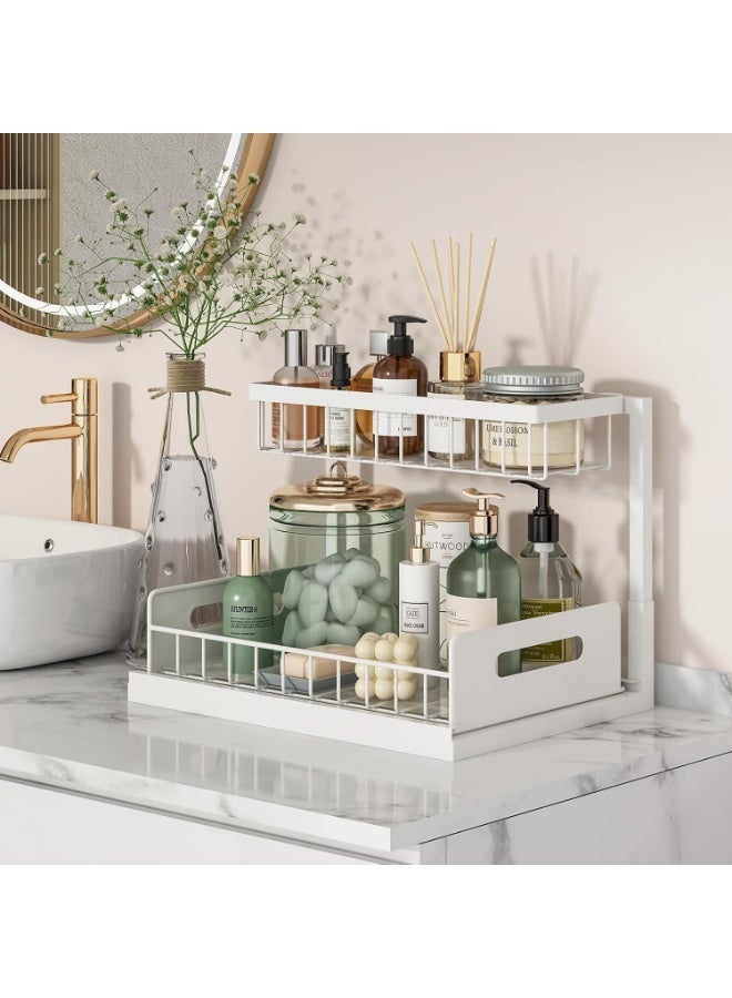 Under Sink Organizer 2 Tier Pull Out Cabinet Storage Shelf for Kitchen Bathroom, White - Image 5