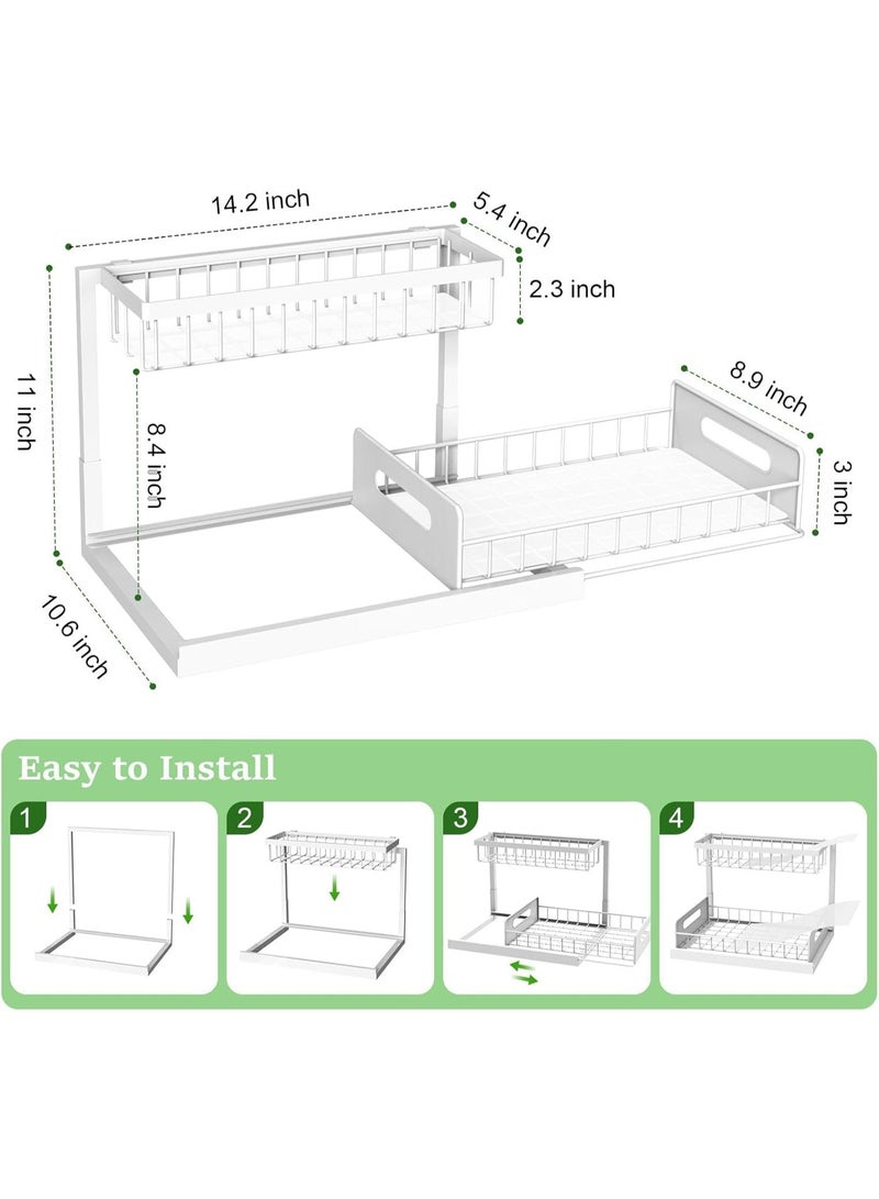 Under Sink Organizer 2 Tier Pull Out Cabinet Storage Shelf for Kitchen Bathroom, White - Image 4