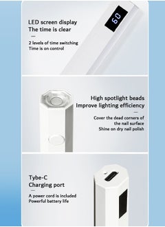 Urit Handheld UV Nail Lamp, Mini Nail Cure Light, Fast Curing with LED Display (White)  - Image 2