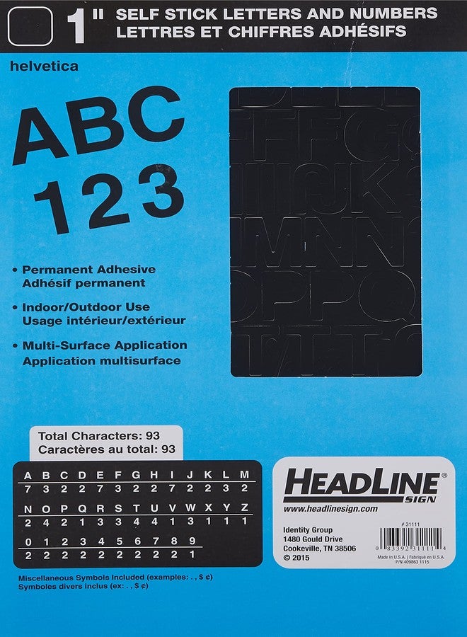 Headline Sign Stick-On Vinyl Letters and Numbers, Black, 1-Inch, Made in USA (31111) - Image 1