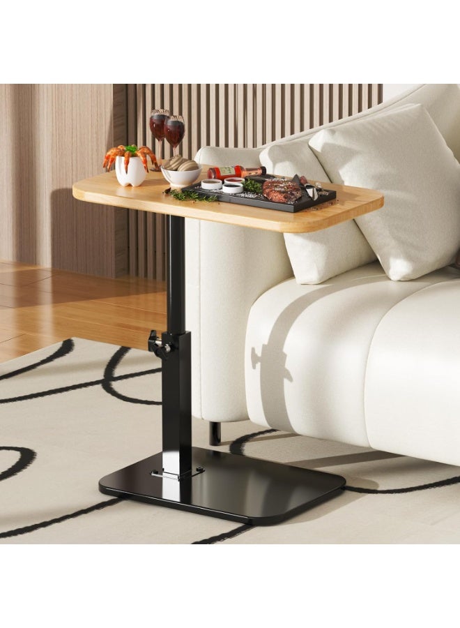 جورونب طاولة على شكل حرف C قابلة لتعديل الارتفاع، صينية تلفزيون دوارة 360 درجة، صينية تلفزيون للأريكة، بجانب السرير وغرفة المعيشة، طاولة أريكة مع عمود معدني (طبيعة) - Image 1