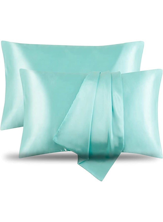 بشكل مختصر غطاء مخدة من الساتان، 2 عبوة أكياس مخدة من الساتان الحرير مقاس 20 بوصة × 30 بوصة للشعر والبشرة غطاء مخدة من الساتان الحرير بحجم الملكة مع إغلاق بمغلف (50 × 75 سم، مريمية) - Image 1