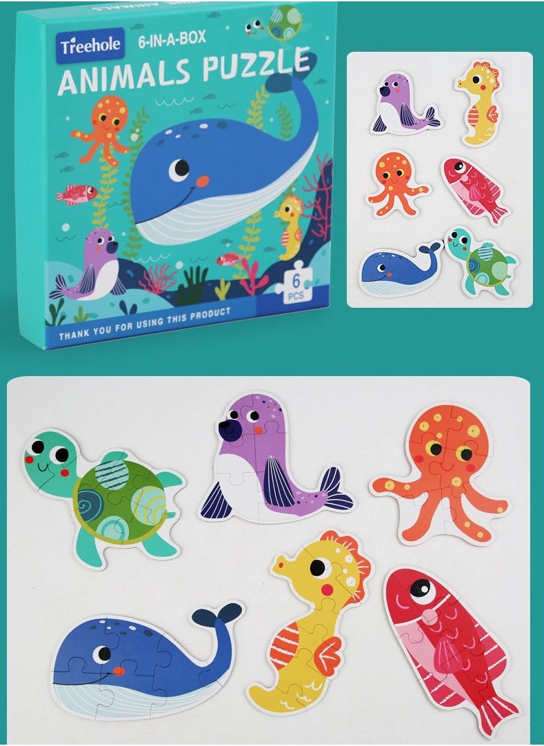 Treehole Treehole Animals Puzzle 6-In-A-Box Set Big Size Montessori Early Educational Toys For Kids Learning  - Image 1