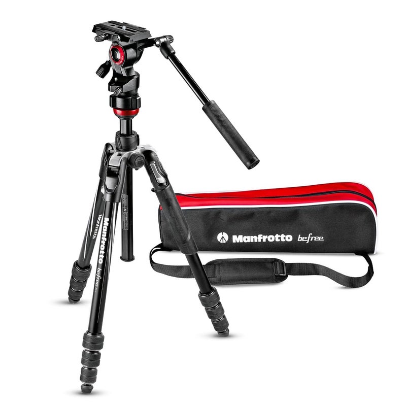 Manfrotto مانفروتو ترافل بيفري لايف ثلاثي القوائم من الألمنيوم، رأس فيديو، أسود، مدمج (Mvkbfrt-LivEUs) - Image 1