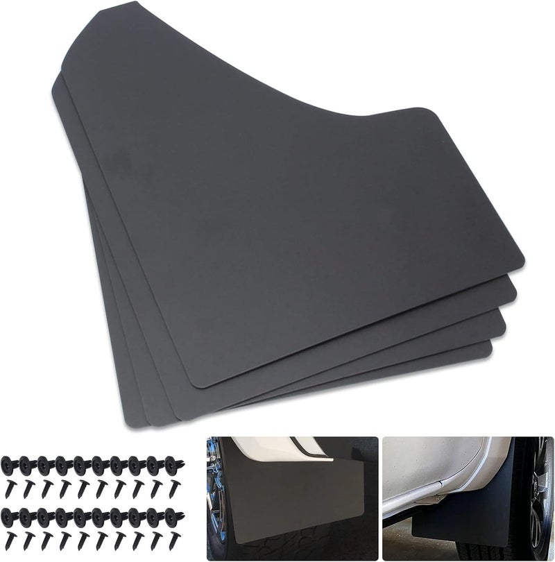 SUNPIE Universal Fit Black Car Mud Flaps with Fastener Clips (4 Pack) - Image 1