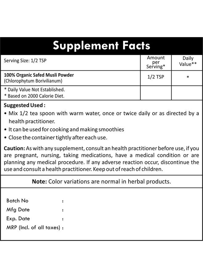 Just Jaivik 100% Organic Safed Musli Powder Chlorphytum Borivillianum 227 Gms / 1/2 Lb Pound / 08 Oz Processed In Fda Registered Facility (A 100% Natural Health Supplement) - Image 4
