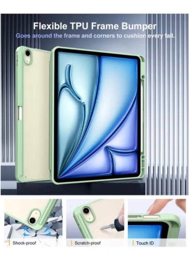 TIGER Case for New iPad Air 13-inch M3/M2 (2025/2024) – Slim Lightweight Stand Cover with Built-in Pencil Holder, Auto Wake/Sleep & Clear Transparent Back | Durable & Stylish Green Protective Case | Precise Fit for iPad Air 13” | Ideal for Work, Study & Travel - Image 2