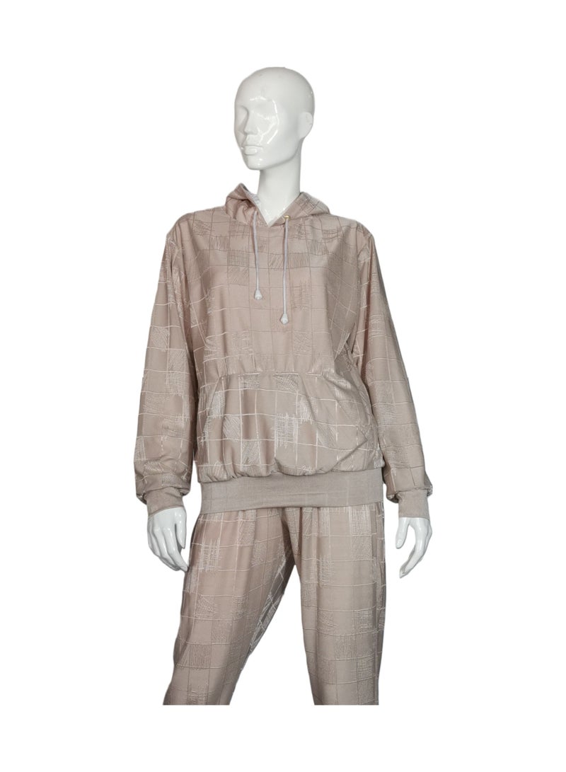 Sana'a Kayum Champagne Jacquard Textured Hoodie And Track Set  - Image 1