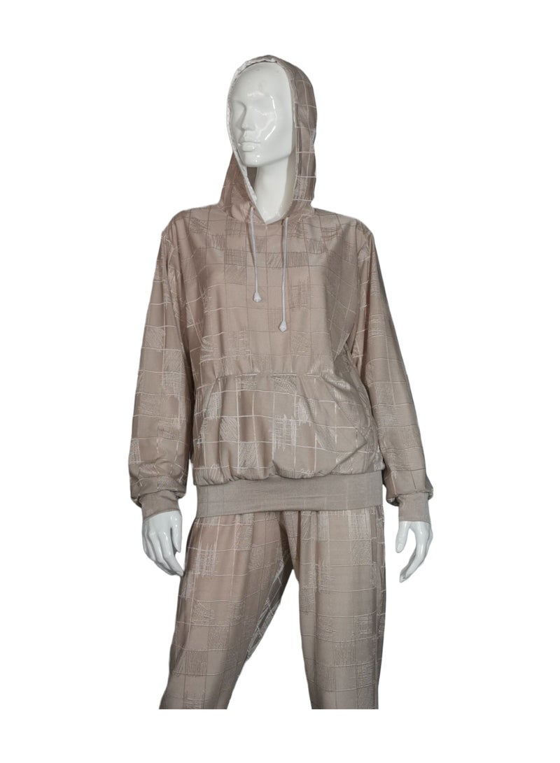 Sana'a Kayum Champagne Jacquard Textured Hoodie And Track Set  - Image 2
