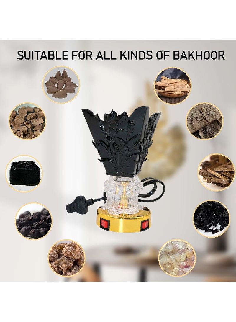 Bakhoor BoSidin Electric Incense Burner - Floral Crystal Base Oud Burner with Dual Switch Control - Stylish Mabkhara for Home, Office & Gift Use - Image 3