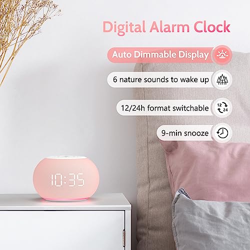 Reacher Auto Dimmable Sound Machine Alarm Clock with Night Lights, 20 Soothing Sounds, Sleep Timer, Precise Volume Control, Cute White Noise Soother for Girls, Kids, Bedrooms, Office - Image 5