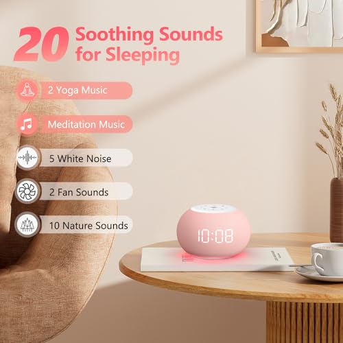 Reacher Auto Dimmable Sound Machine Alarm Clock with Night Lights, 20 Soothing Sounds, Sleep Timer, Precise Volume Control, Cute White Noise Soother for Girls, Kids, Bedrooms, Office - Image 4