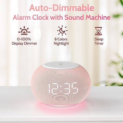Reacher Auto Dimmable Sound Machine Alarm Clock with Night Lights, 20 Soothing Sounds, Sleep Timer, Precise Volume Control, Cute White Noise Soother for Girls, Kids, Bedrooms, Office - Image 2