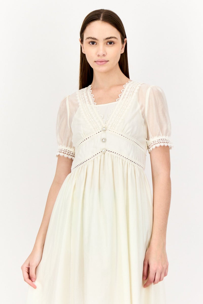 STEVE MADDEN Women Pointelle Midi Dress, Off White  - Image 2