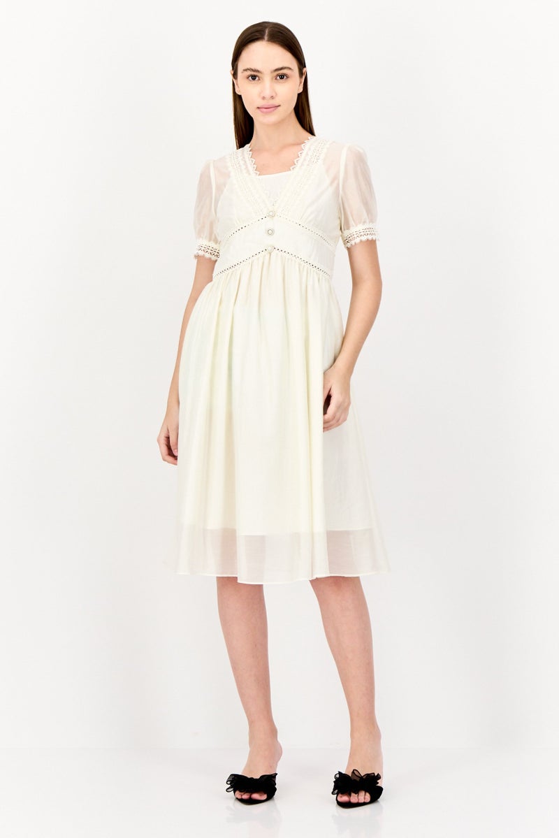 STEVE MADDEN Women Pointelle Midi Dress, Off White  - Image 1