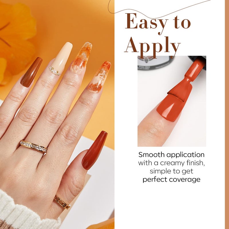 Modelones Gel Nail Polish Set, Fall Winter 6 Colors Gold Glitter Brown Nail Polish Gel, Soak OFF LED Gel Nail Kit Manicure Nail Art Manicure DIY Home Salon Gift for Women Mom - Image 4