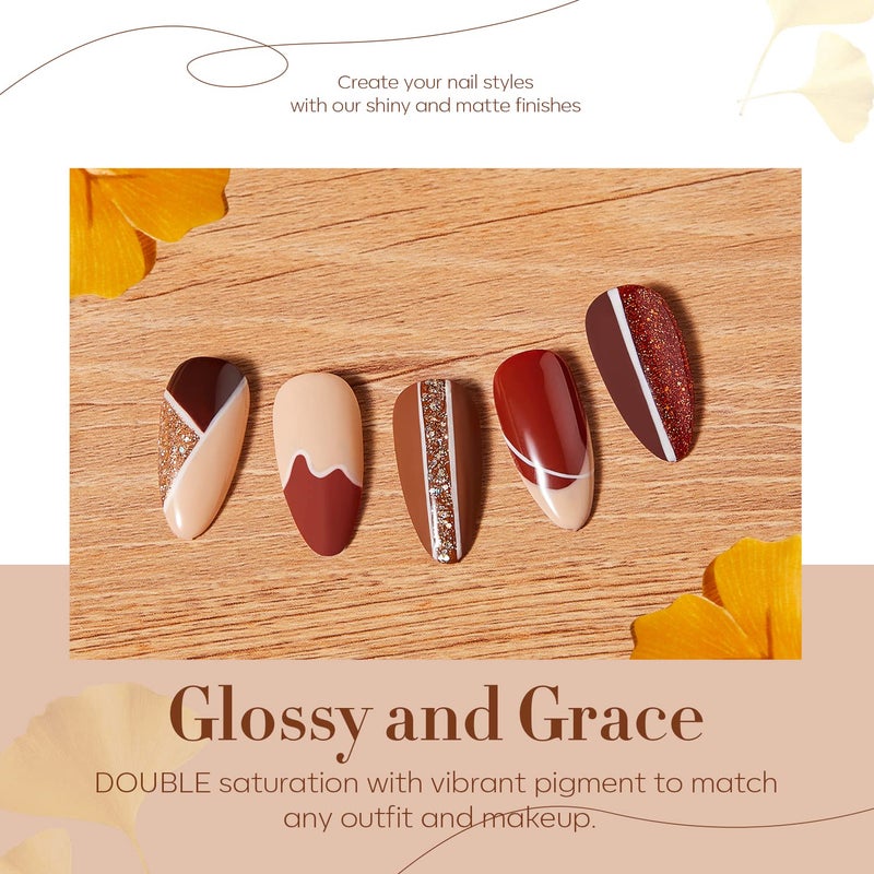 Modelones Gel Nail Polish Set, Fall Winter 6 Colors Gold Glitter Brown Nail Polish Gel, Soak OFF LED Gel Nail Kit Manicure Nail Art Manicure DIY Home Salon Gift for Women Mom - Image 2