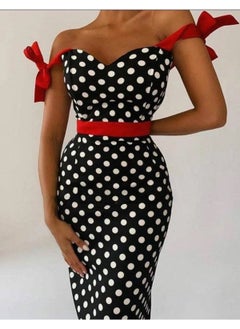 Waist Belted Ribbon Strap Polka Dot Knitted Crepe Fabric Dress.Made in Turkiye - pzsku/ZE8E39C6C366EFD4231ACZ/45/_/1739047034/cf2ec9b7-225f-4eb2-8593-871cf1e26a71