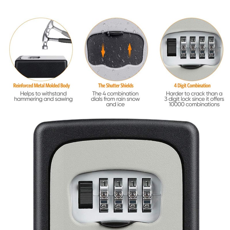 Sukee Key Lock Box Wall Mounted 4 Digit Combination Lock Box for House Key Weatherproof Safe Security Key Storage Lock Box for Outside Keys Without Hanger - Image 2